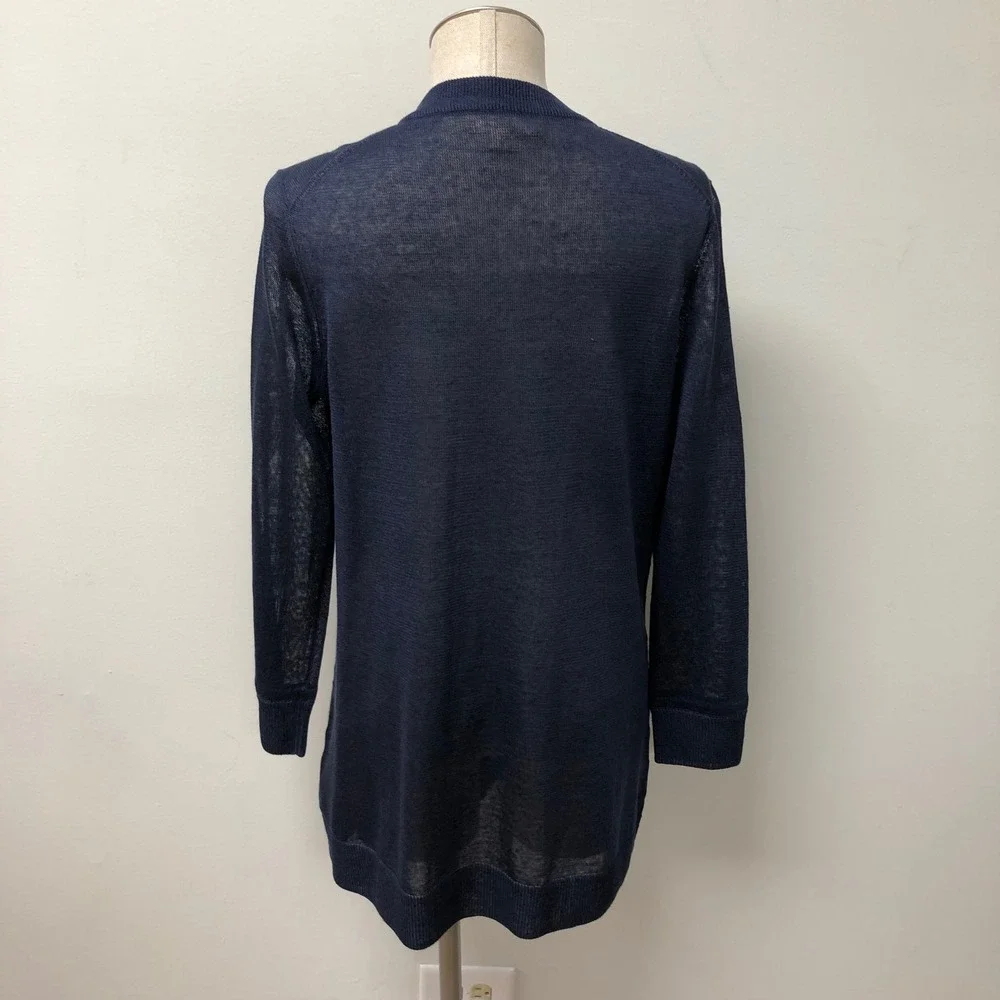 Michael Kors Cardigan Womens Medium Indigo Blue‎ Linen Silk V-Neck Minimalist
